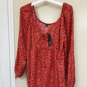 Women's Long Sleeve Tie-Front Muse Dress Wild Fable Red Floral New w/Tag